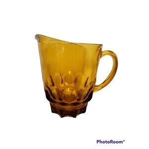 Amber Glass Pitcher Vintage Hazel Atlas-Continental Can Thumbprint Reflection